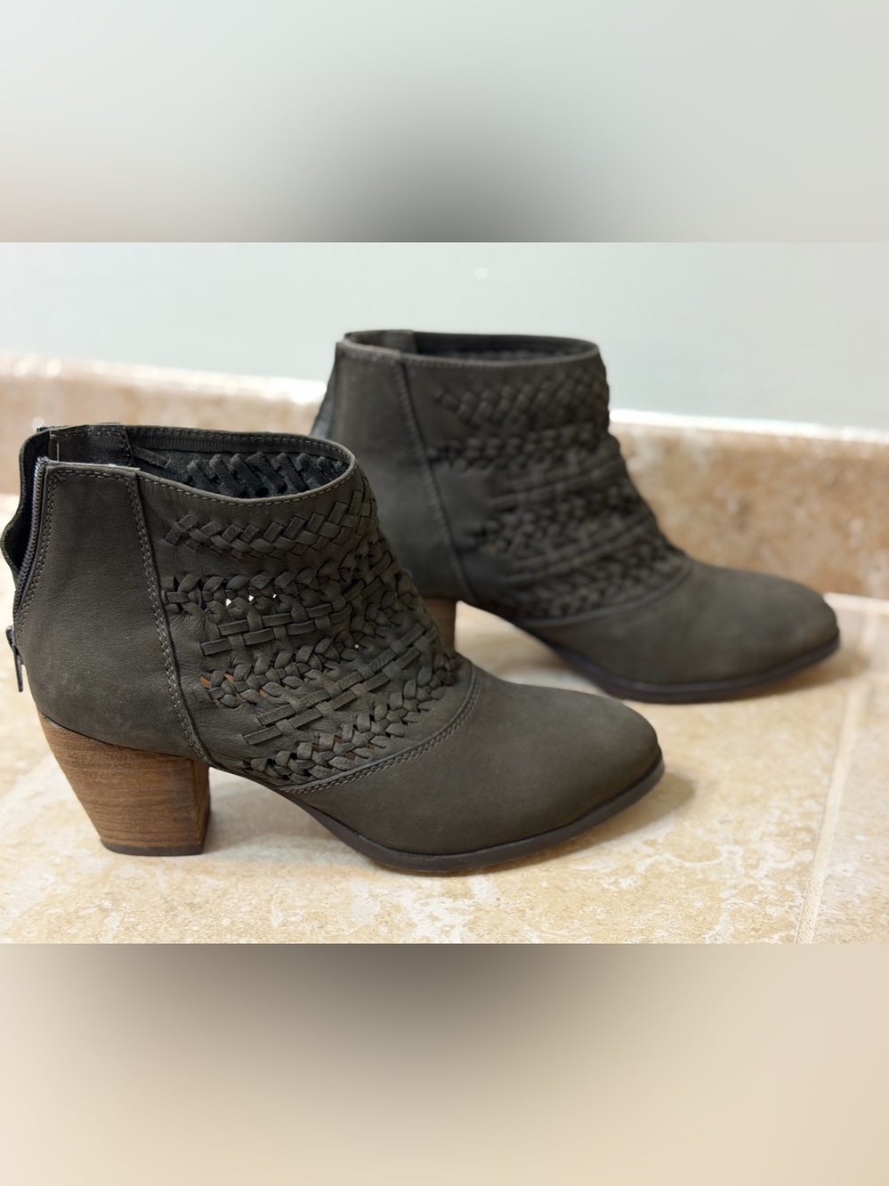 Diba Dark Grey Braided Leather Ankle Booties